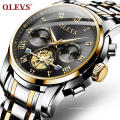 OLEVS 2859 hommes d&#39;affaires de mode montre à quartz tourbillon logo design multi-fuseau montre en acier montre-bracelet à Quartz de luxe